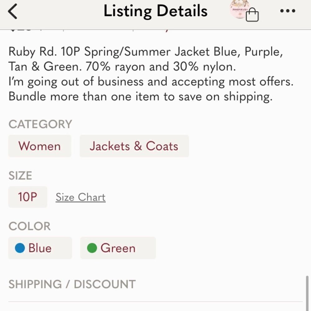 Ruby Rd. 10P Spring/Summer Jacket Blue & Green - Picture 4 of 6